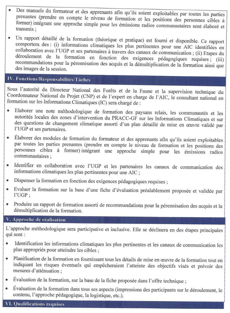 Termes de références pour le Recrutement d'un Consultant National pour la formation des paysans relais, les communautés et les autorités locales des zones d'intervention du PRACC-GF | Page 3